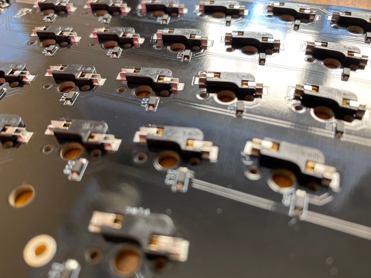 Close up picture of a mechanical keyboard PCB.